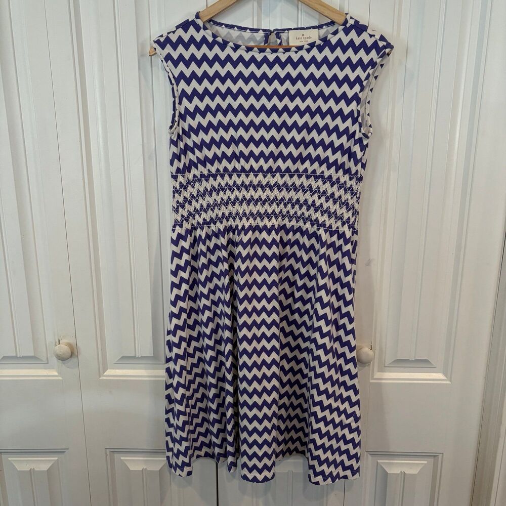 Kate Spade Blue And White Chevron Dress XS
